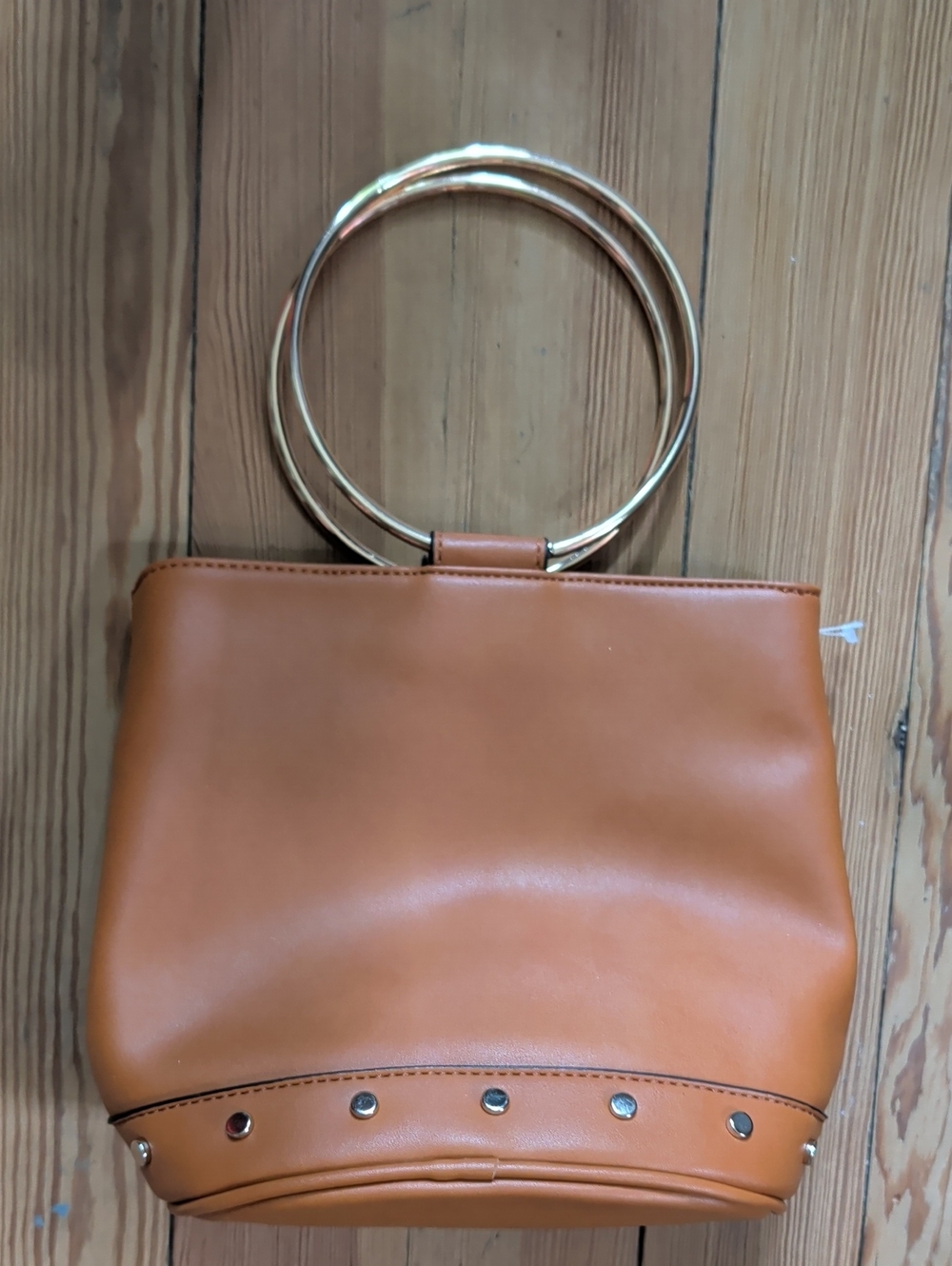 Tan Faux Leather Ring-Handle Tote Bag